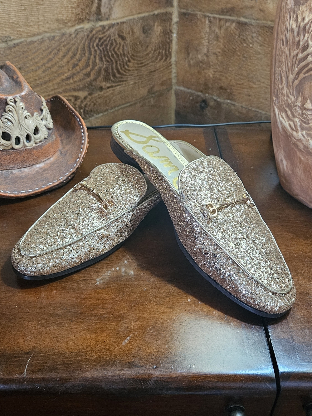 Sam Edelman Gold Glitter Slip-On Loafer Mule